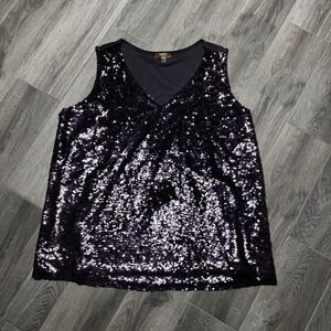 Lavish Purple Sequin Front V-Neck Tank Top Blouse Plus Size 3X MY30804X